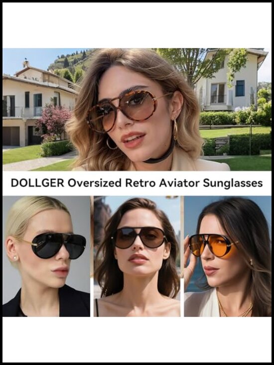 Retro Oversized Aviator Sunglasses UV400 PC Frame Metal Hinges main image 4